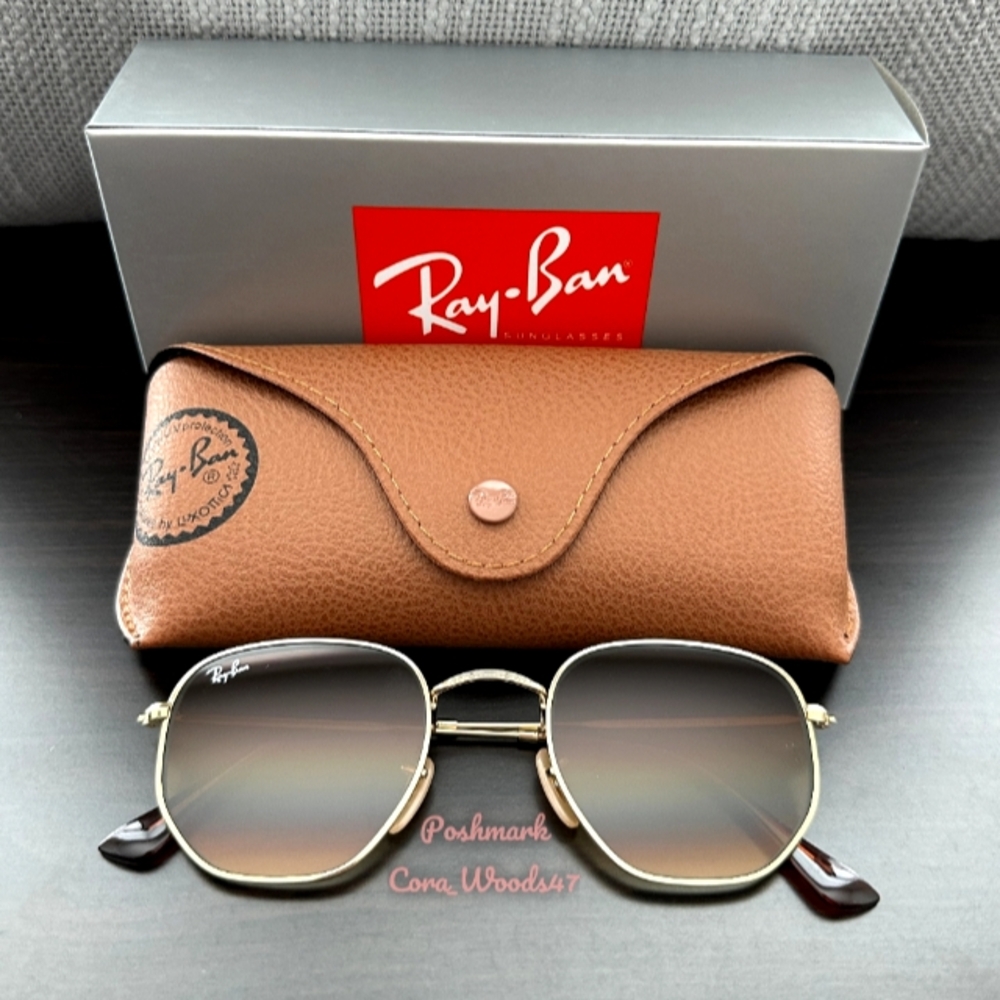 Ray-Ban Hexagonal Gradient Brown Lenses RB3548N Gold Frame Unisex New - Picture 2 of 15